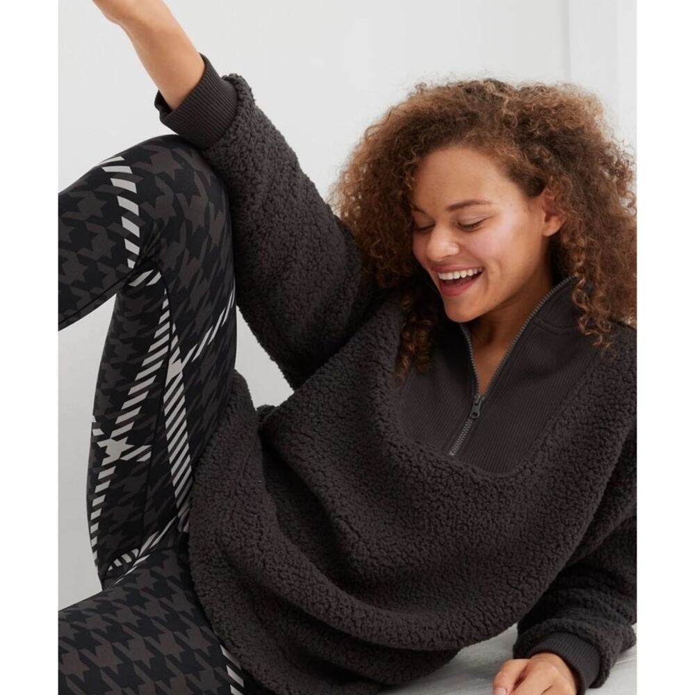Aerie Dream Sherpa Quarter Zip Relaxed Fit Sweatshirt in Smoked Gray Size XL